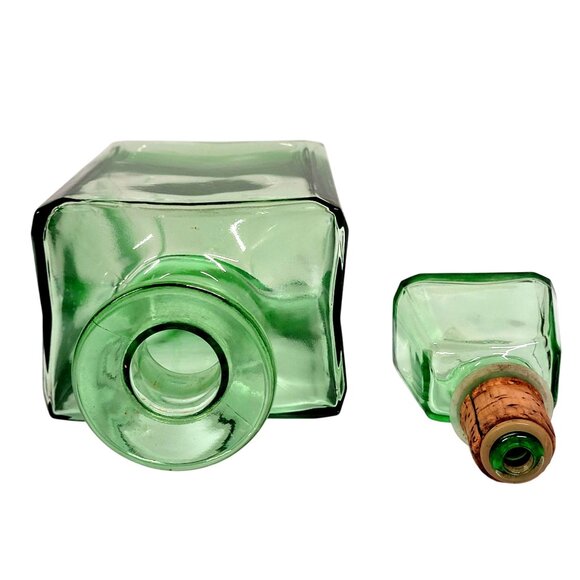 Vintage Green Glass Liquor Bottle Decanter with Hollow Glass & Cork Stopper MCM - Picture 6 of 7